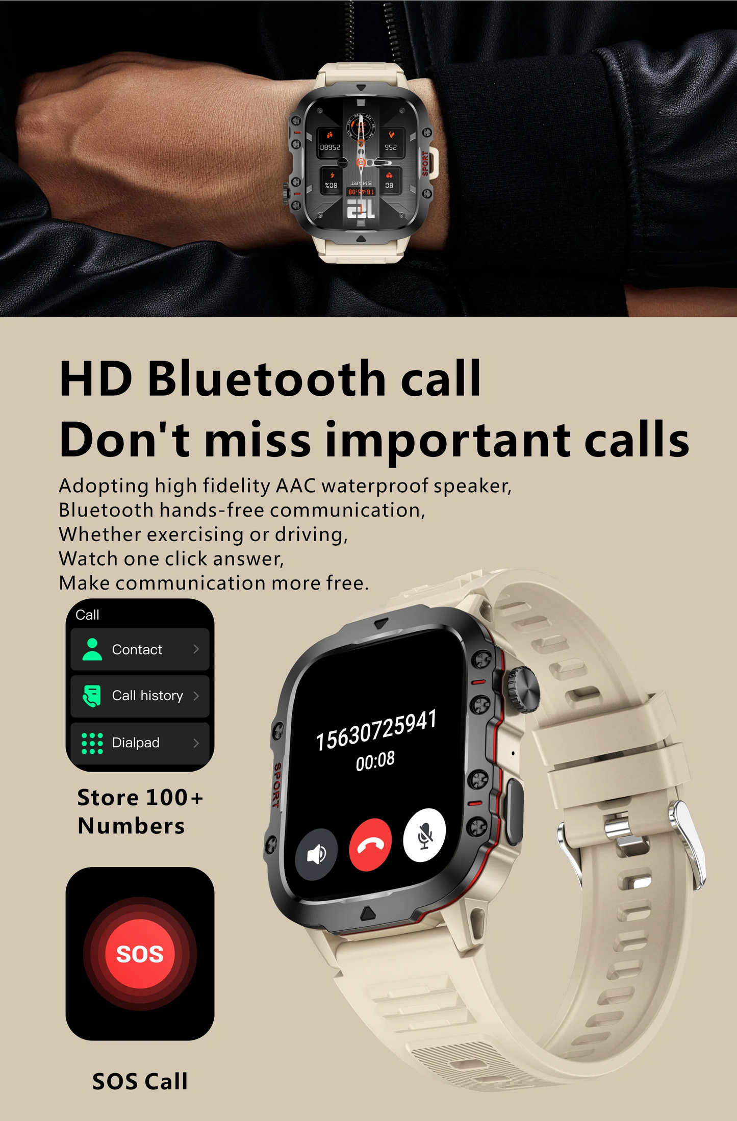 Military Men Smart Watch Bluetooth Call Fitness Clock Heart Monitor 3ATM Swim Waterproof Sport Smartwatch for IOS Android 2025