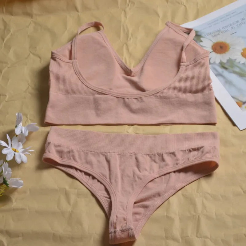 Women's Seamless  Underwear Set Bra And Thongs Lingerie Low Waist Panties