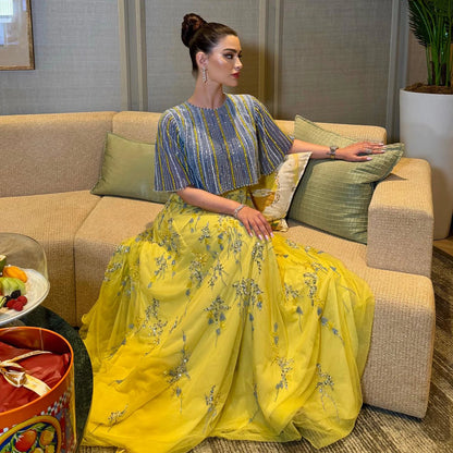 Homecoming Dresses: Blue Yellow 2 Pieces Evening Dresses for Women