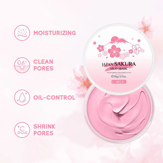 Japan Sakura Clay Mask Deep Cleansing Brightening Skin Mud Korean Face Mask Oil Control Shrink Pores Skin Care 80g