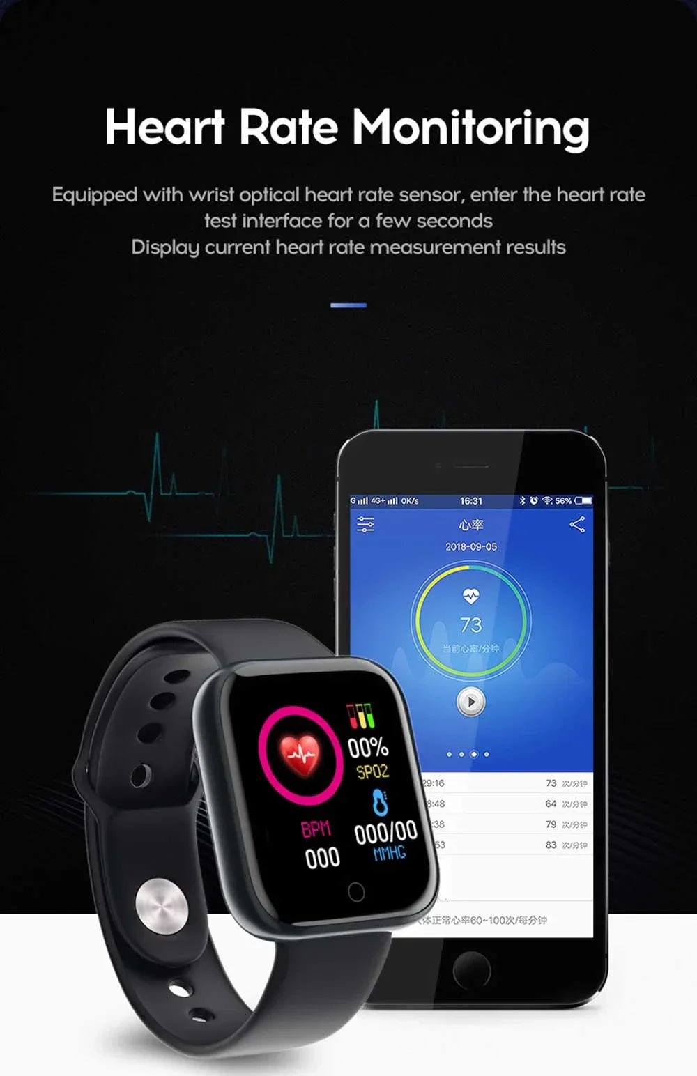 Y68 Smart Watch Color Screen Step Counting Multi Sports Mode Message Reminder Photography Music Remote Control Smart Band