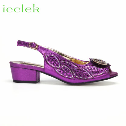 New Arrival Purple Color Women Peep Toe Sandals Shoes Matching bag Set For Mature Offices Ladies in Dress