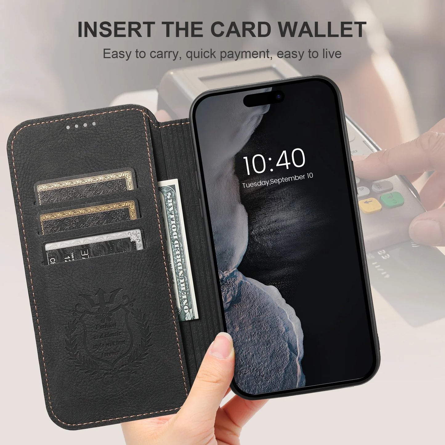 SUTENI Compatible Wireless Charging Leather Phone Case For iPhone 12 13 14 15 16 Plus 17 Pro Max Flip Cover Wallet Card Holder