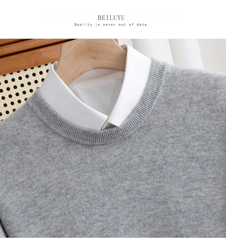Pure Wool Sweater Men's Autumn Winter O-Neck Pullovers Business Casual