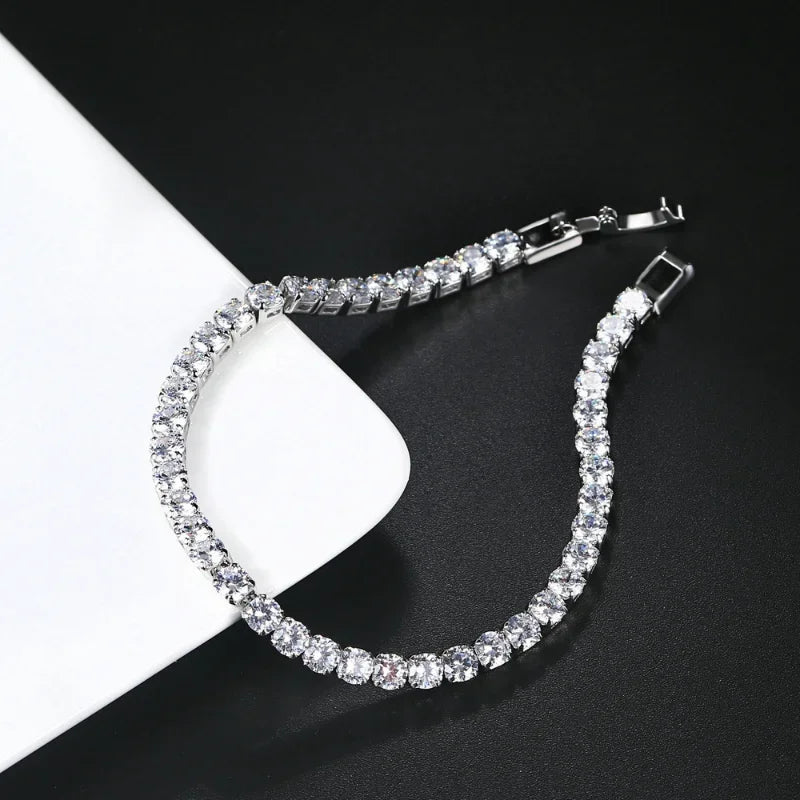 Luxury Hiphop Iced Out  4mm Cubic Zirconia Crystal Tennis Bracelets For Women Men Gold Color Silver Color Bracelet Chain Jewelry