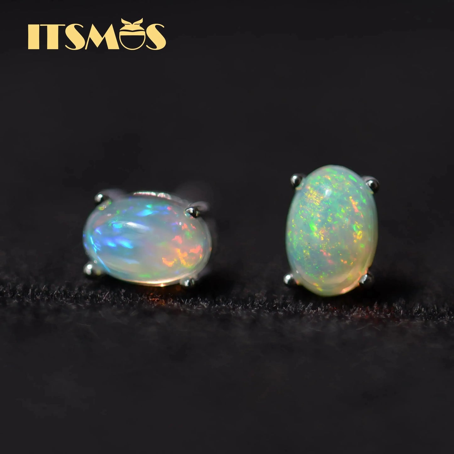 ITSMOS Natural Stone Opal Earrings Silver Post Lucky Hope Elf Studs Earring Lover Colorful Jewerly for Women Gift  High Quality