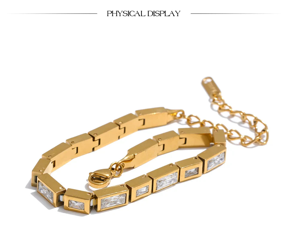 Yhpup Waterproof High Quality Shiny Cubic Zirconia Chain Premium Bracelet Bangle Stainless Steel New Jewelry