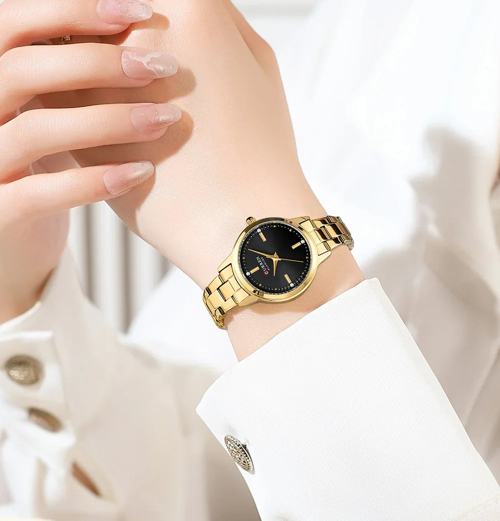 CURREN Simple Round Dial Fashion Dress Quartz Watches for Ladies with Stainless Steel Bracelet Luxury Wristwatches
