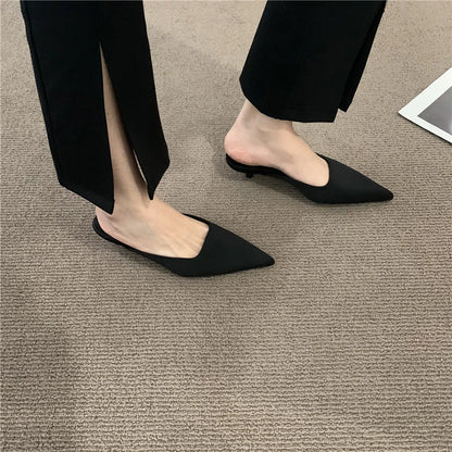 2024 Spring Pointed Toe Women Mules Slipper Fashion Candy Color Ladies Elegant Dress Sandal Square Low Heel Slip On Slides