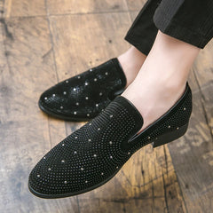 Black Rhinestone Men loafers Gold Spiked Rivets Formal Men Casual Shoes