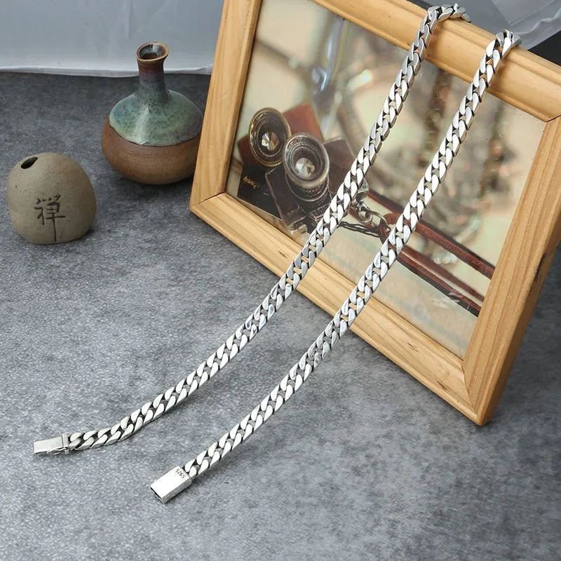 100% S925 Sterling Silver Necklace Bracelet Punk S925 Silver Jewelry Never Fade Carry certificate Men Women Jewelry Gifts