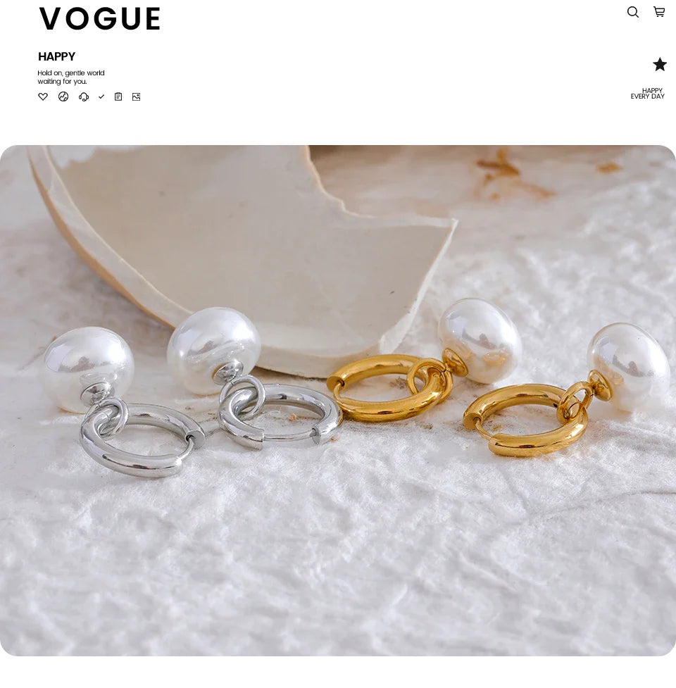 Yhpup High Quality Imitation Pearls Drop Stainless Steel Golden Korean Hoop Earrings Charms Fashion Jewelry Bijoux Femme Gift