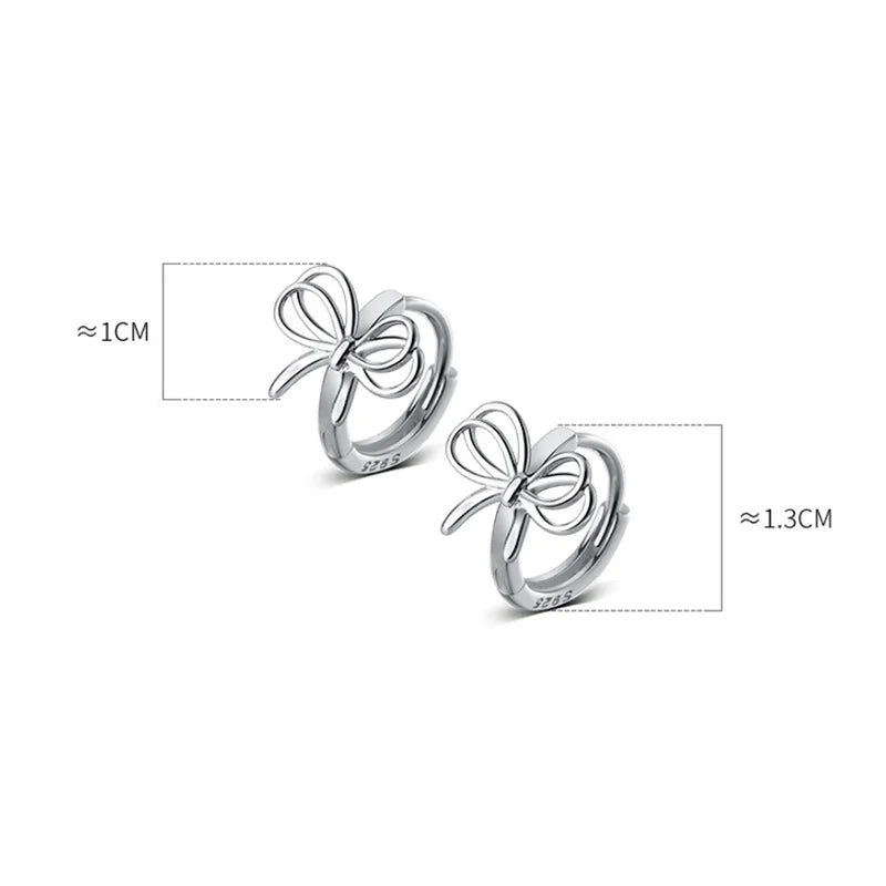 WANTME 925 Sterling Silver Hollow Romantic Bow Huggies Ear Hoops Earrings for Women Fashion Elegant Charm Party Jewelry Gifts