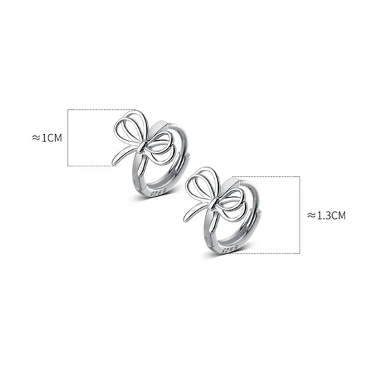 WANTME 925 Sterling Silver Hollow Romantic Bow Huggies Ear Hoops Earrings for Women Fashion Elegant Charm Party Jewelry Gifts