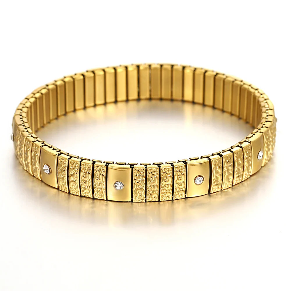 Freetry 18K Gold Plated Stainless Steel Adjustable Bracelet Fashion Elastic Metal Bracelet Trendy Jewelry Accessories Official