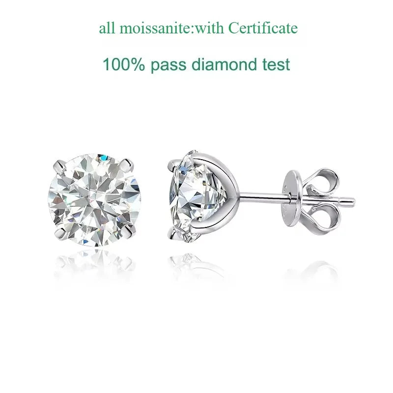 Smyoue Each 0.2-2CT Certified Moissanite Stud Earrings for Women 4 Claw Sparkling Wedding Party Jewelry Sterling Silver S925