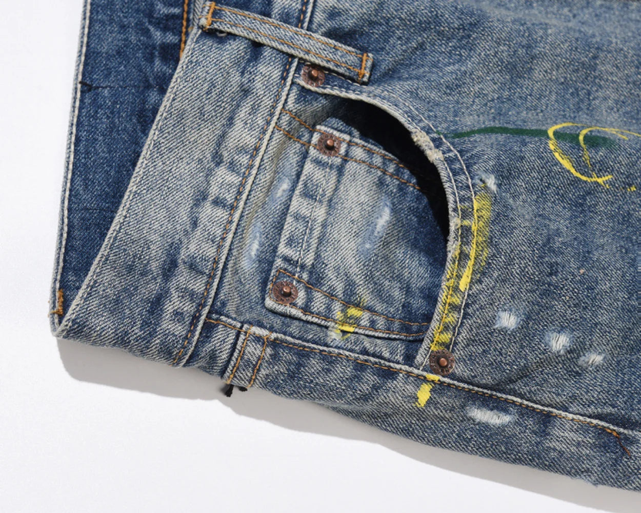 High Street Washes Prints Splashes Ink Retro Streetwear Mens Jeans