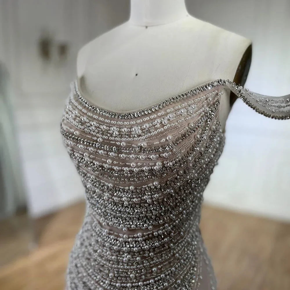 Evening Dresses: White Strapless Mermaid Luxury Evening Dresses Gowns