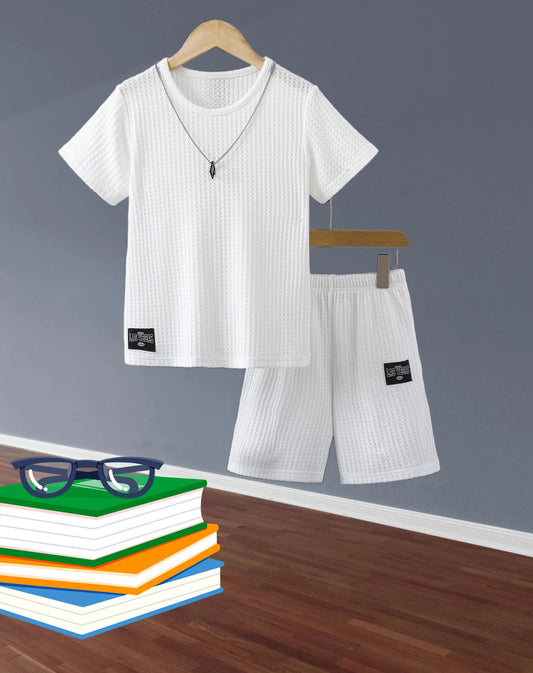 Summer fashion solid color casual comfortable crewneck short-sleeved T-shirt shorts sports two-piece set for boys