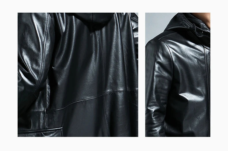 Long Black Loose Waterproof Windproof Soft Pu Leather Trench Coats