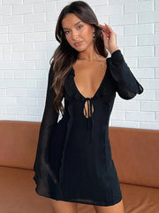 Black Deep V Robes Elegant Party Evening Dress Lace Up Dresses For Women