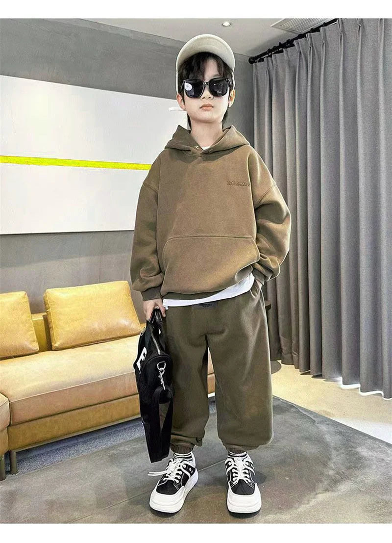 Autumn Boys Tracksuit Sets Teen Cotton Hooded Alphabet Workout Sweatshirt+Sweatpant 2Pcs Suits Spring Kids Sport Casual Outfits