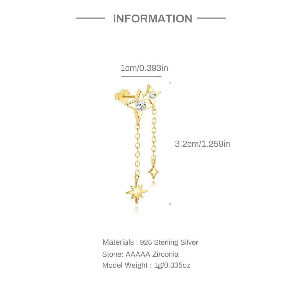 CANNER 1PC 925 Sterling Silver Horse Eye Chain Tassel Zircon Drop Earrings For Women Ins Minimalism Geometric Earrings Gift