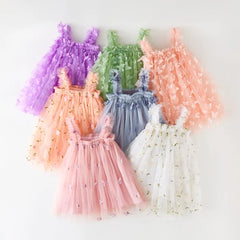 Sweet Dresses For Girls Fashion Butterfly、Flower Embroidery Mesh Halter Ball Gown