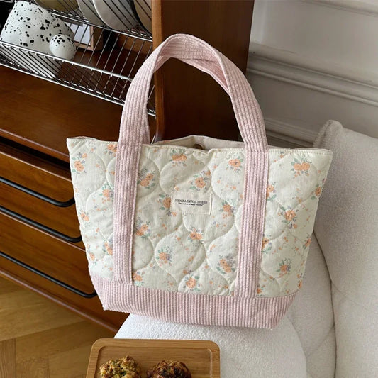 Sweet Floral Women's Bento Handbags Retro Patchwork Ladies Tote Shoulder Bag