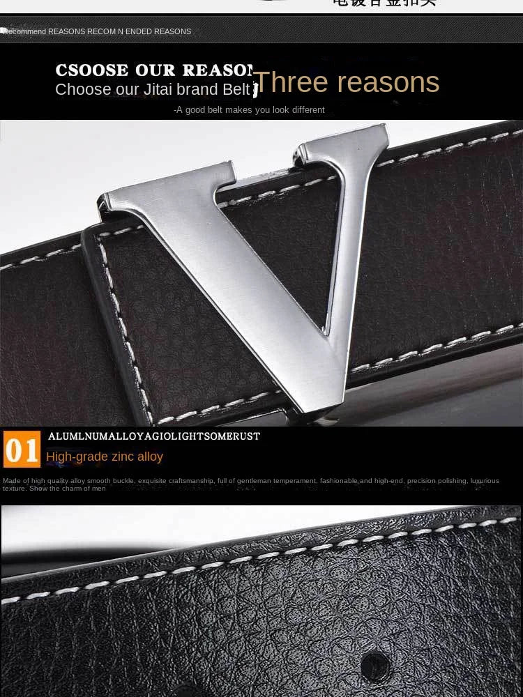 2024 New Temperament Business Men's Belt Letter Metal Button Head Versatile Decorative Jeans Dress Business Men's Belt