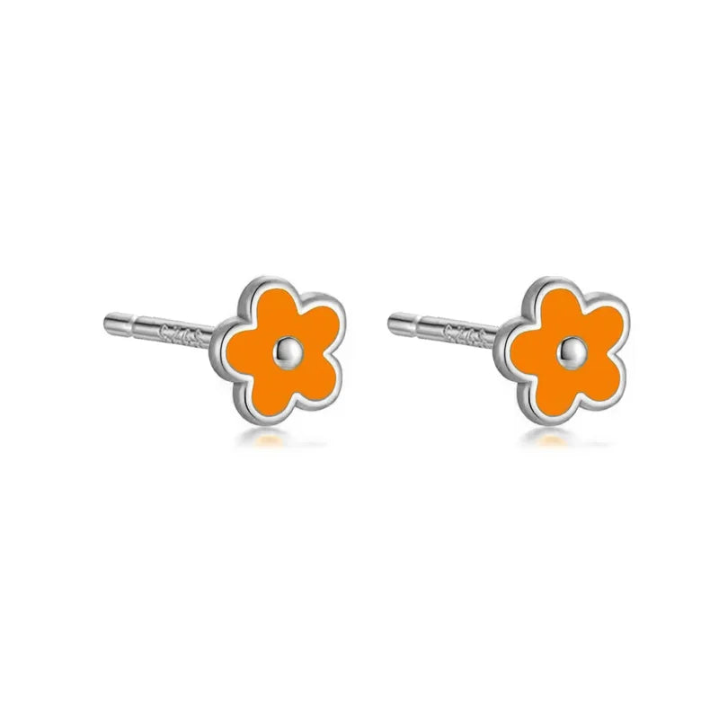 WANTME 925 Sterling Silver Romantic White Enamel Flower Screw Bead Stud Earrings for Women Fashion Simple Piercing Jewelry Gift