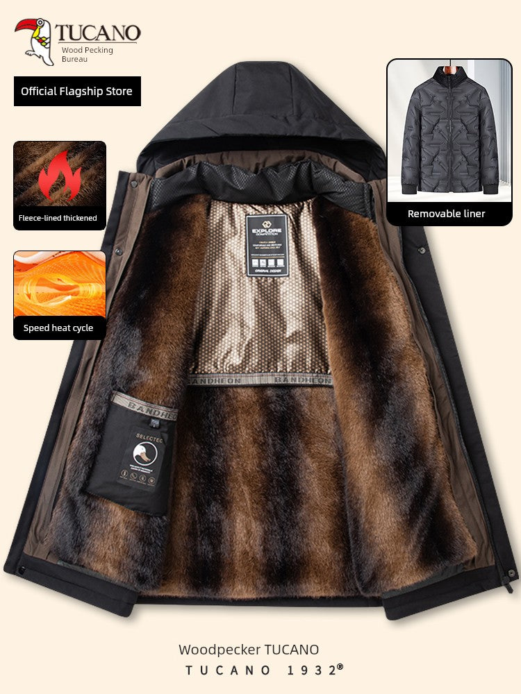 Woodpecker Men Fleece-lined Thickened Middle-Aged and Elderly Heattech Dad