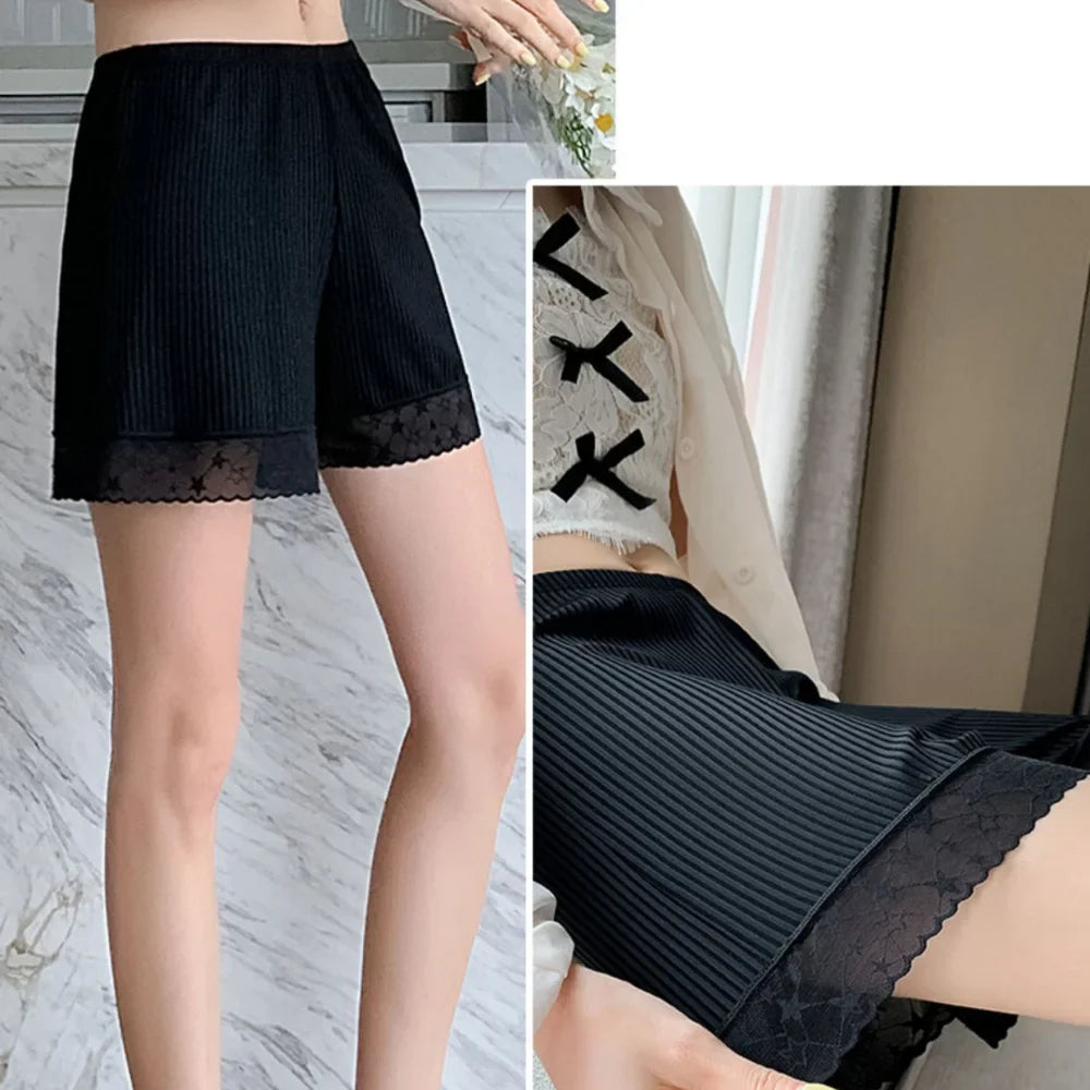Slip-proof Lace Silk Safety Shorts New Thin Terylene Ice Silk Pants Breathable Home Pants Women
