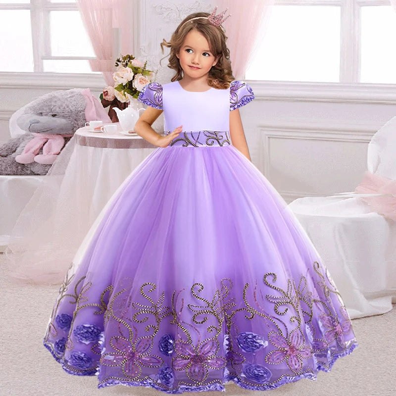 New Flower Girl Dresses Piano Performance Dress Birthday Wedding Party Pageant Costume Gorgeous Birthday Evening Dress 4-14Y