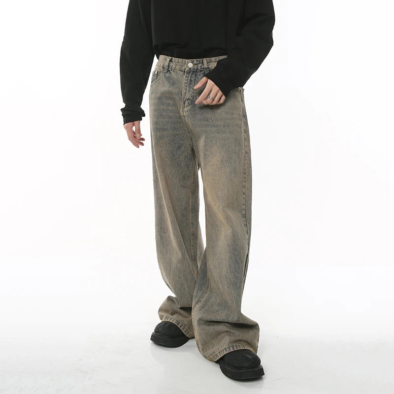 Spring Men's Baggy Jeans Worn Out Loose Wide Leg Denim Pants