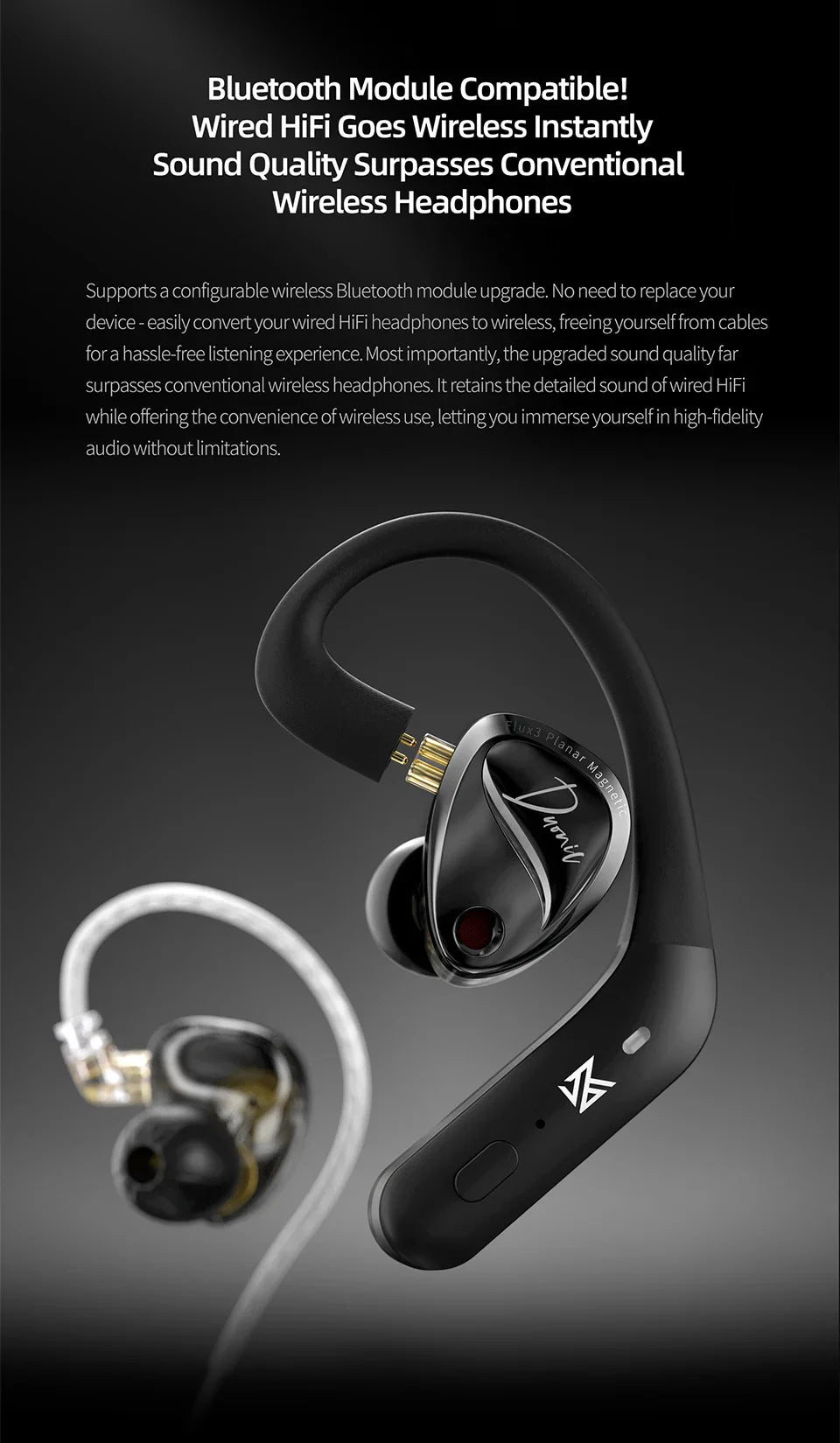 KZ Duonic HIFI IEMs Triple-Magnetic Planar Driver 4-Tuning Wired Earphones with HD Dual Mic For castor pro