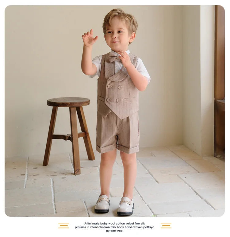 Children's Boys Khaki Striped Suit Set Formal Luxurious Kids Boys Wedding Suit Elegant Kids Boy Suit 1-10Y Boys Suits Outfit Set