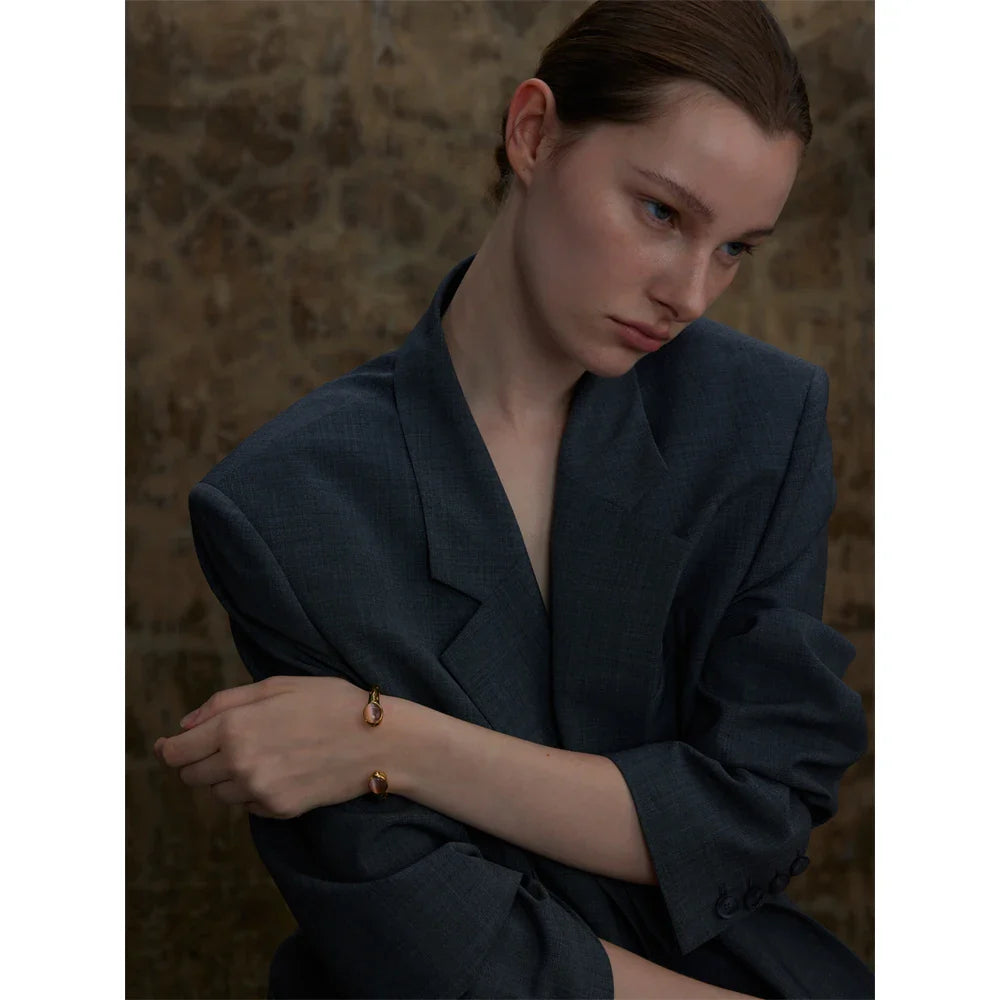 Yhpup 62mm High Quality Stainless Steel Multicolored Natural Stone Golden Cuff Open Bracelet Bangle Water Resistant Jewelry