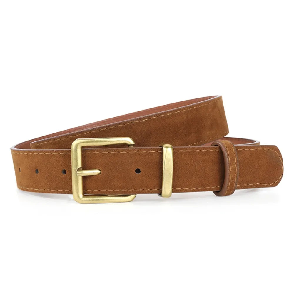 Women Suede Leather Belt Casual Versatile Business Waist Strap Belt Trendy Luxury Design Pin Buckle Waistbands