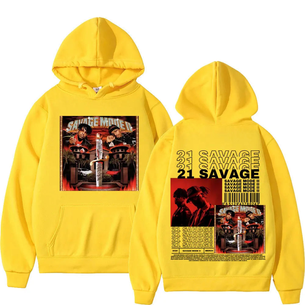 Rapper 21 Savage Music Album Double Sided Graphic Hoodie High Street Fashion