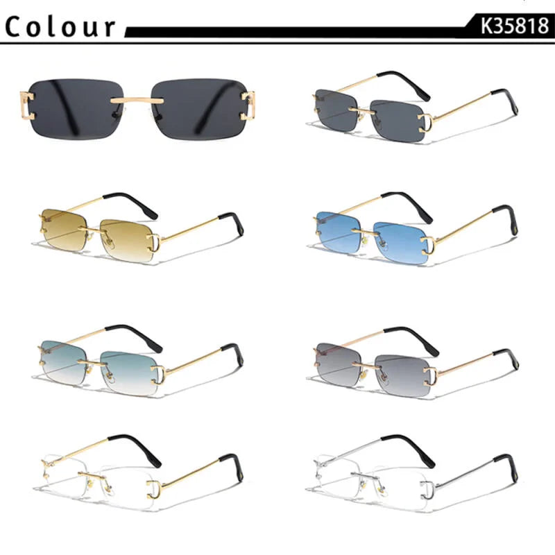 HBK Retro Borderless Sunglasses Women Square Mental Frame Sun Glasses Design Outdoor Party Travel UV400 Glasses Gift Box