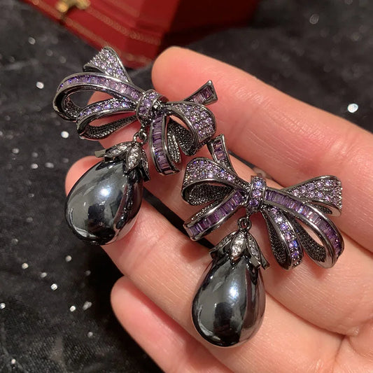 Bilincolor Purple Knot Pearl Earrings For Jewelry Gift