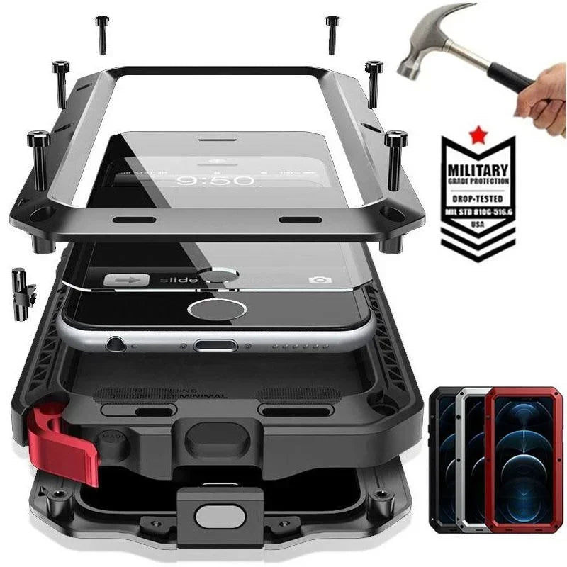 Luxury Heavy Duty Shockproof Case For iPhone 17 Pro Max 16 15 14 Pro XR X Max Doom Armor Metal Case Protective Shell Funda Cover