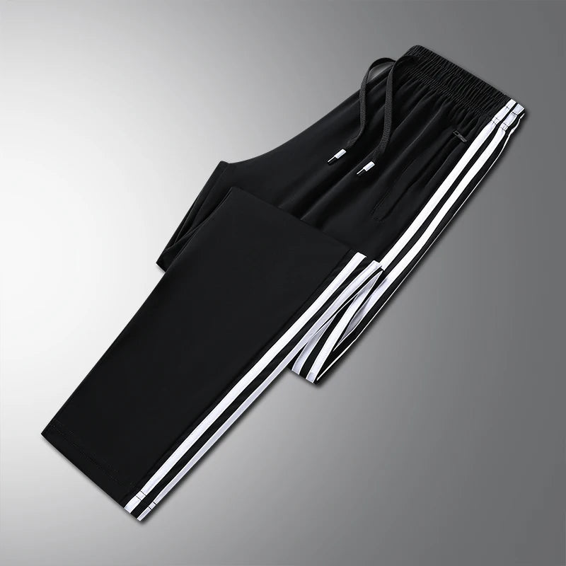 Plus Size Trousers M-8XL Ice Silk Three-bar Casual Pants Men's Loose Casual