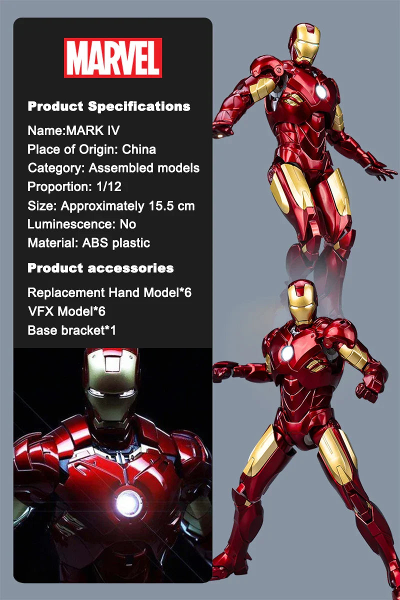 NEW Original Fondjoy Anime Figure Iron Man MK4 Model Kit 1/12 Infinity Saga Ironman Mark 4 Assembly ABS Joint Movable Kid Toys