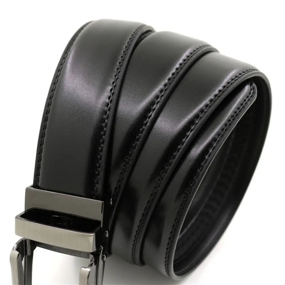 Men's Click Belt Automatic Buckle 110cm 120cm 130cm Comfort Leather Ratchet Dress with Slide Buckle Adjustable Trim