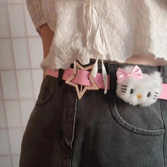 Hello Kitty Women Belt Y2K Kawali Simple Metal Buckle Belt Girls