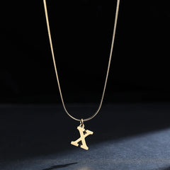 Gold Plated Stainless Steel Pendant Necklace for Women Snake Chain Initial Letter