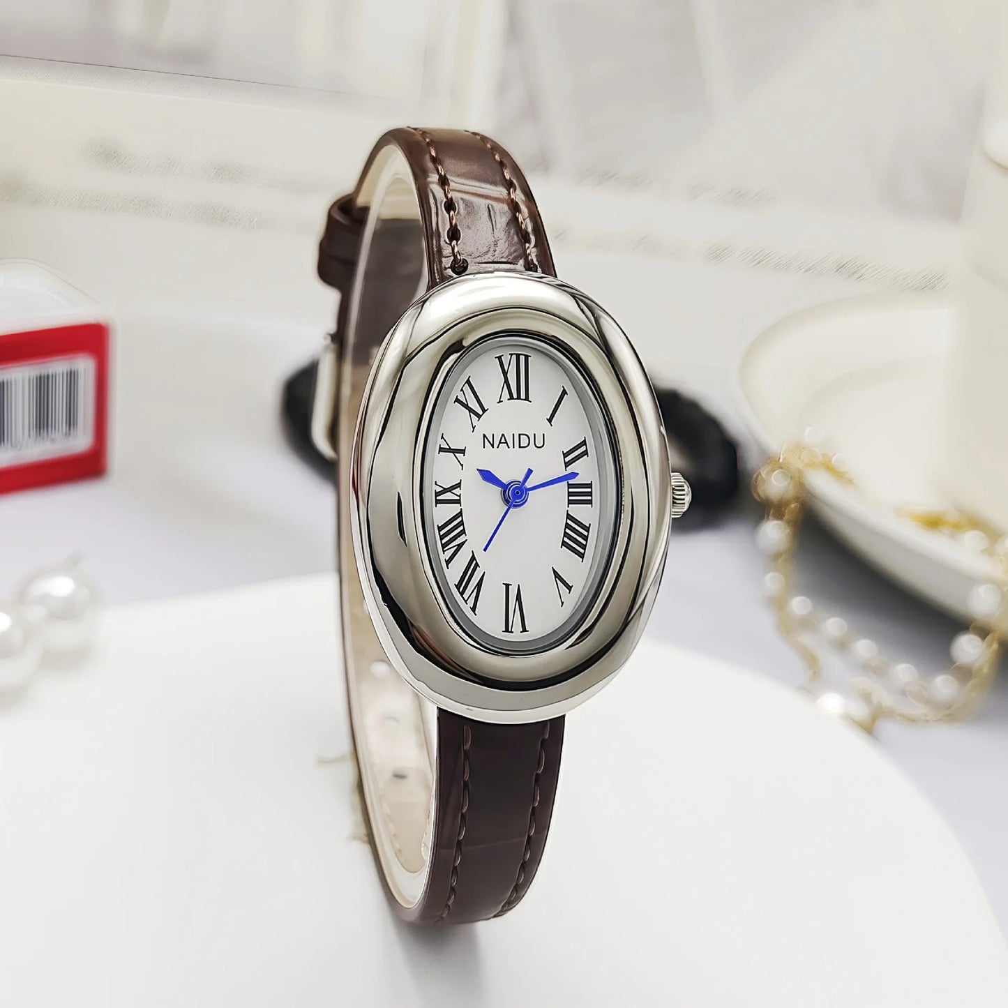 Luxury Women Vintage Oval Goose Egg Quartz Watch Leather Strap Wristwatch Dress Ladies Watches Christmas Gift Clock Relojes