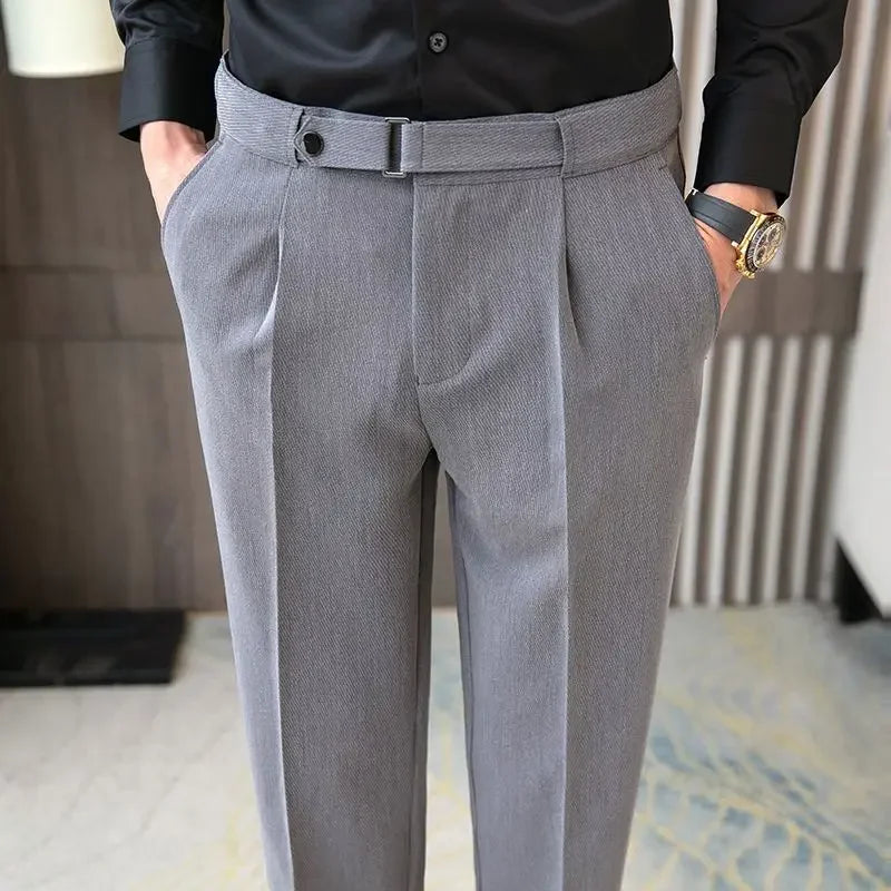 Men's Pants Slim Fit 9 Cropped Business Straight Elastic Social Tailoring Male Suit Trousers
